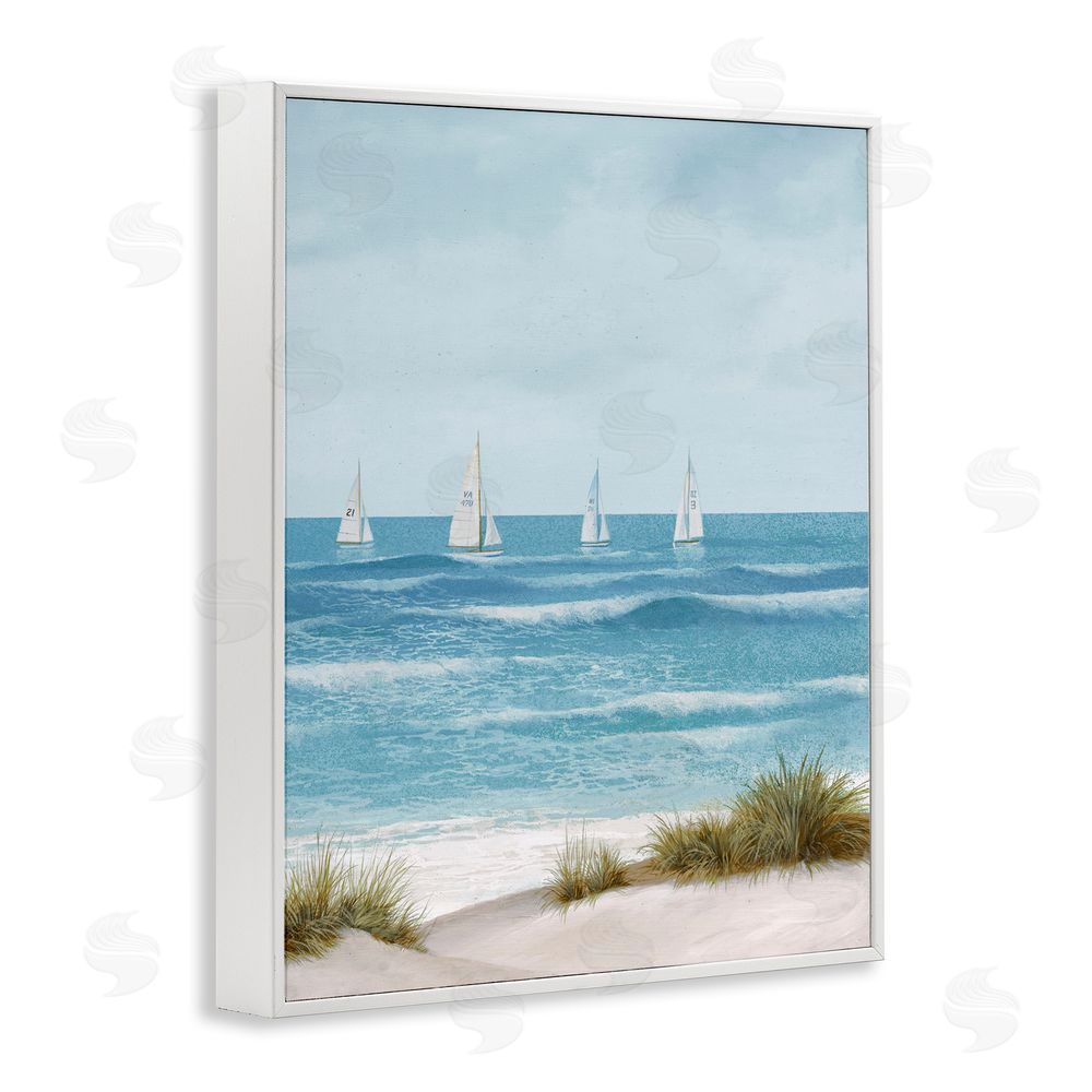 Sundance Graphics Boats Sailing Away White Framed Giclee Wall Art Print