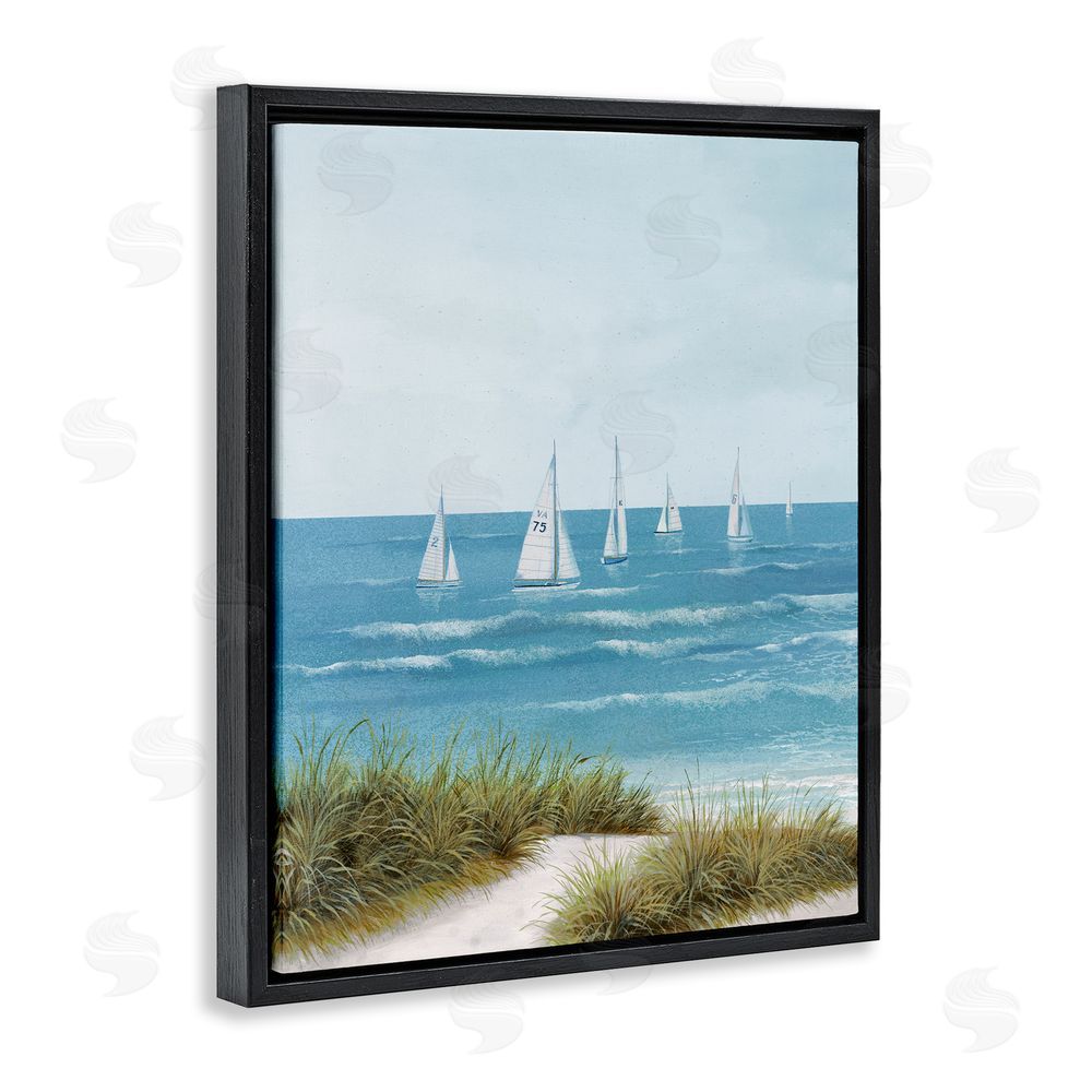 Sundance Graphics Sail Away Beach Seascape Black Floating Frame Canvas Wall Art Print
