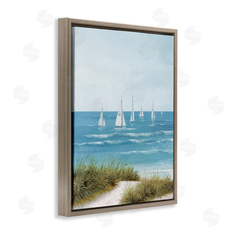 Sundance Graphics Sail Away Beach Seascape Brown Floating Frame Canvas Wall Art Print