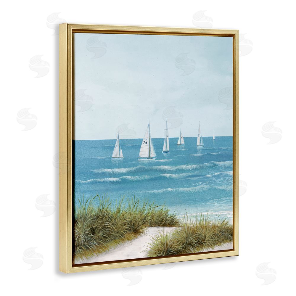 Sundance Graphics Sail Away Beach Seascape Gold Floating Frame Canvas Wall Art Print