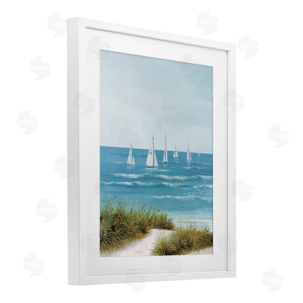 Sundance Graphics Sail Away Beach Seascape White Framed Print Under Glass Wall Art