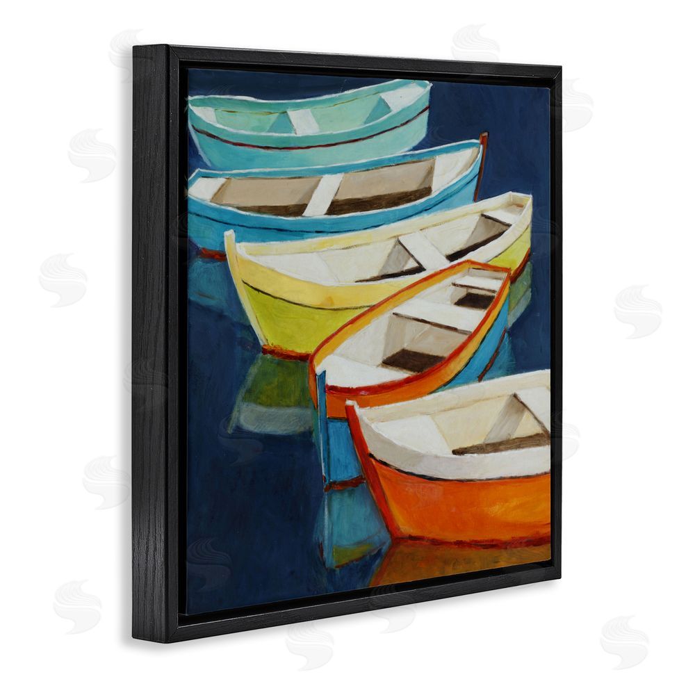 Sundance Graphics Serene Rowboats in Summer Black Floating Frame Canvas Wall Art Print
