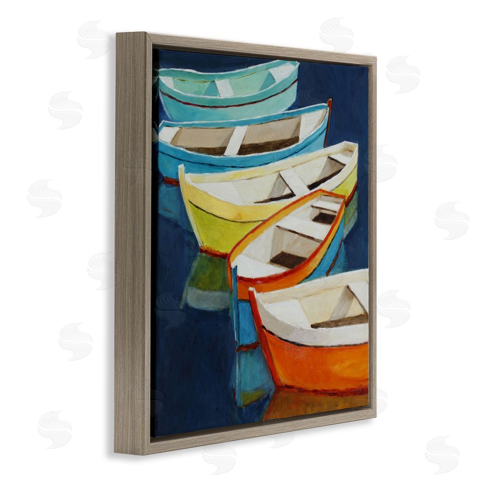 Sundance Graphics Serene Rowboats in Summer Brown Floating Frame Canvas Wall Art Print