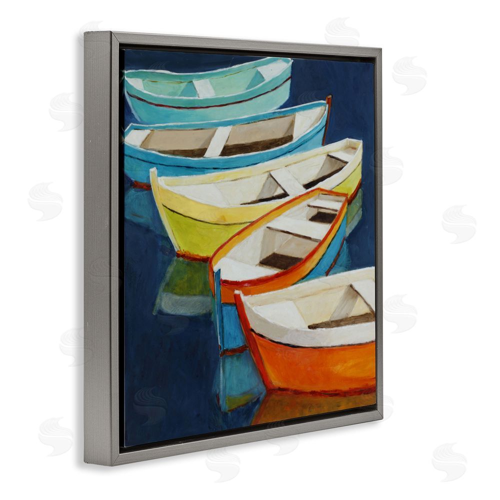 Sundance Graphics Serene Rowboats in Summer Gray Floating Frame Canvas Wall Art Print