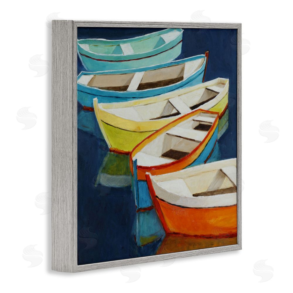 Sundance Graphics Serene Rowboats in Summer Gray Framed Giclee Wall Art Print