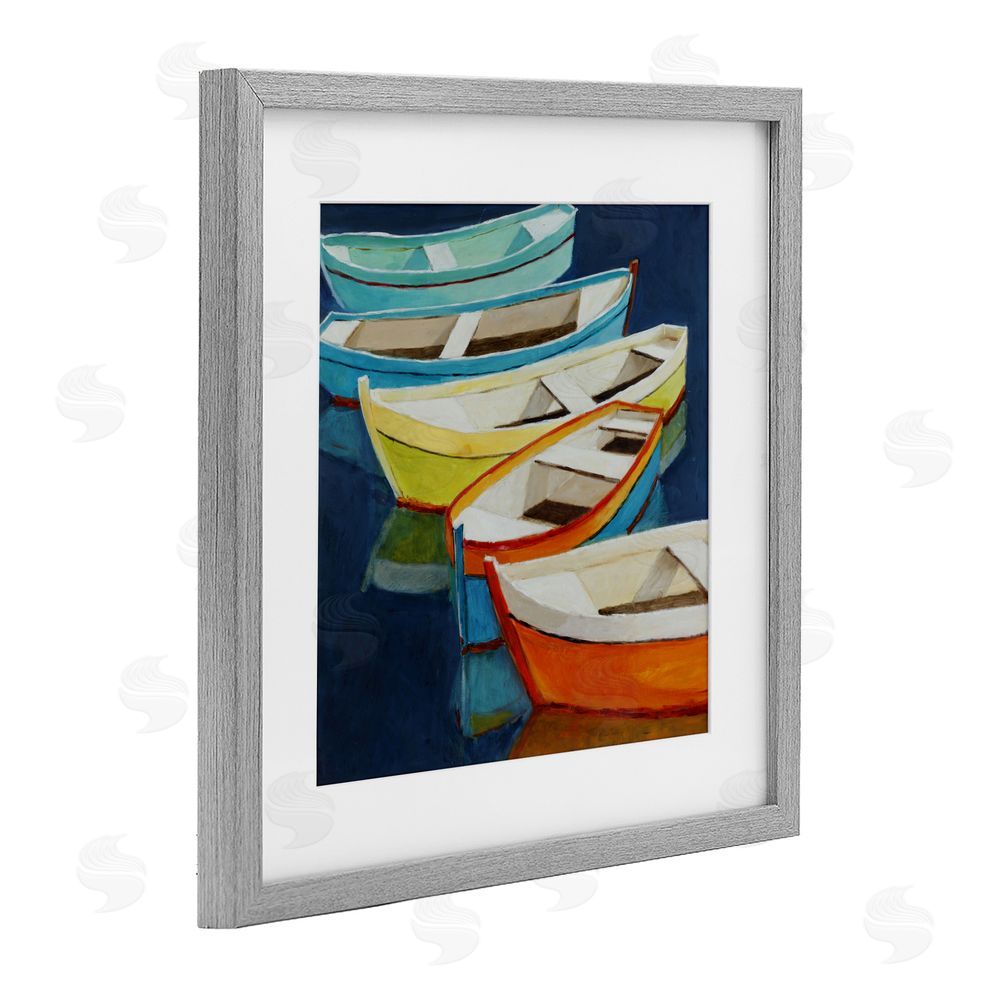 Sundance Graphics Serene Rowboats in Summer Gray Framed Print Under Glass Wall Art