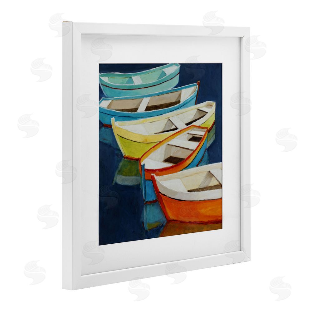 Sundance Graphics Serene Rowboats in Summer White Framed Print Under Glass Wall Art
