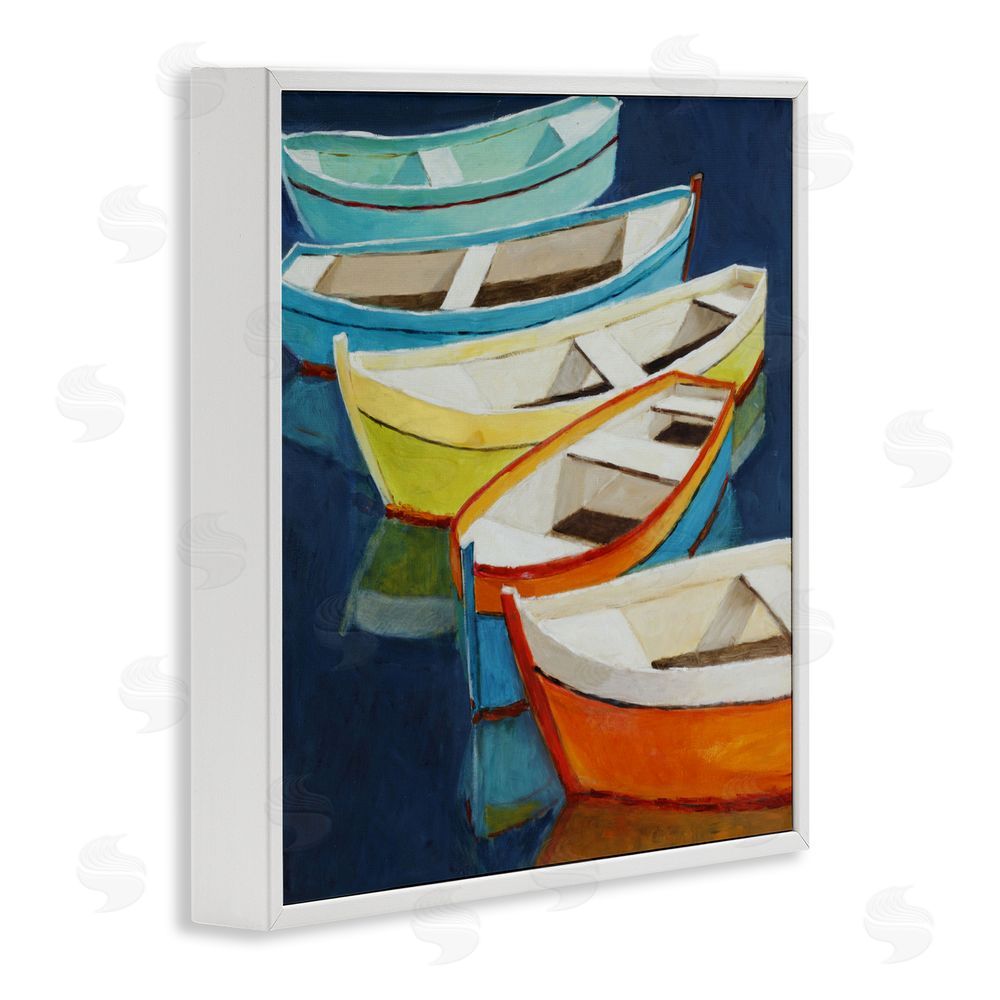 Sundance Graphics Serene Rowboats in Summer White Framed Giclee Wall Art Print