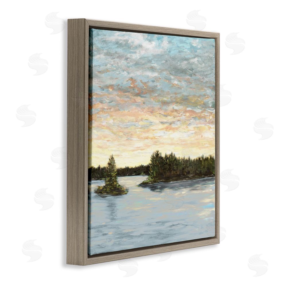 Sundance Graphics Lake Shore at Sundown Brown Floating Frame Canvas Wall Art Print