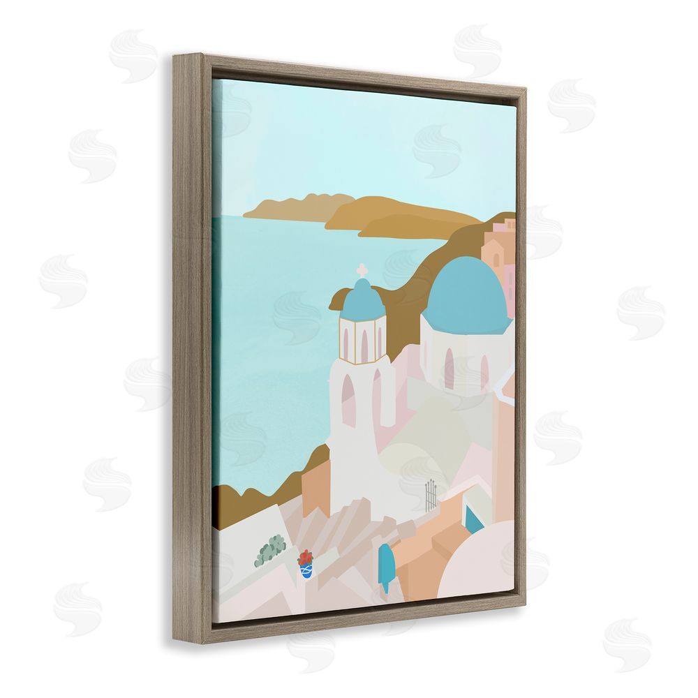 Sundance Graphics Coastal Santorini Vibes Brown Floating Frame Canvas Wall Art Print