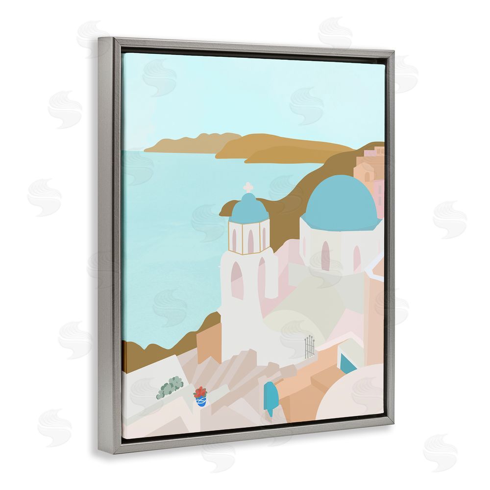Sundance Graphics Coastal Santorini Vibes Gray Floating Frame Canvas Wall Art Print