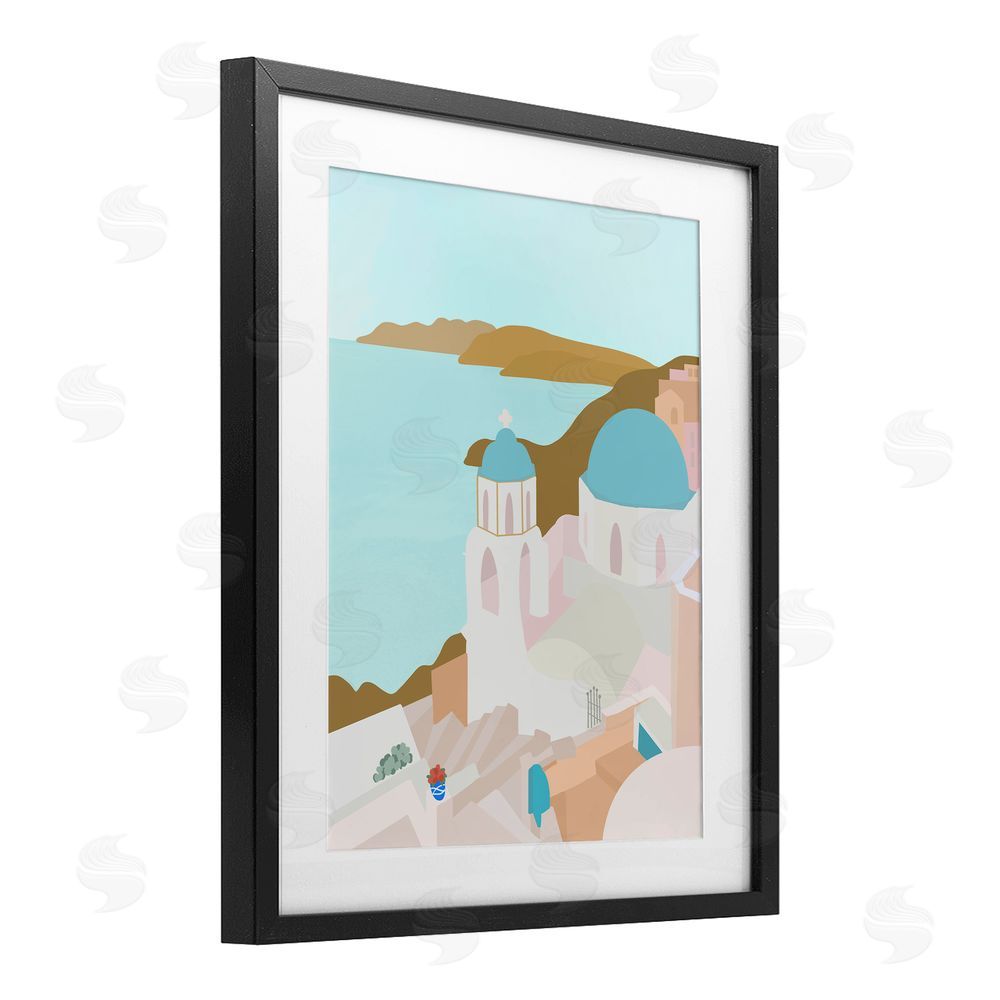 Sundance Graphics Coastal Santorini Vibes Black Framed Print Under Glass Wall Art