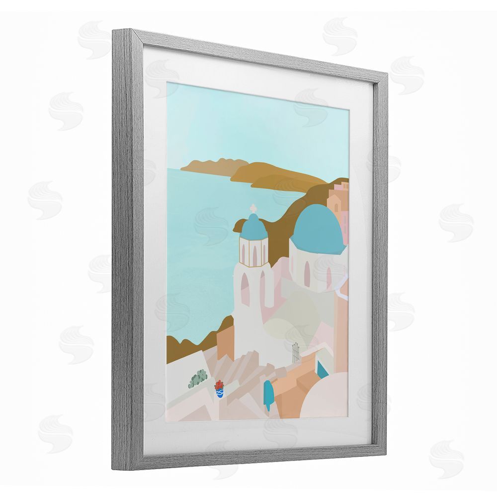 Sundance Graphics Coastal Santorini Vibes Gray Framed Print Under Glass Wall Art