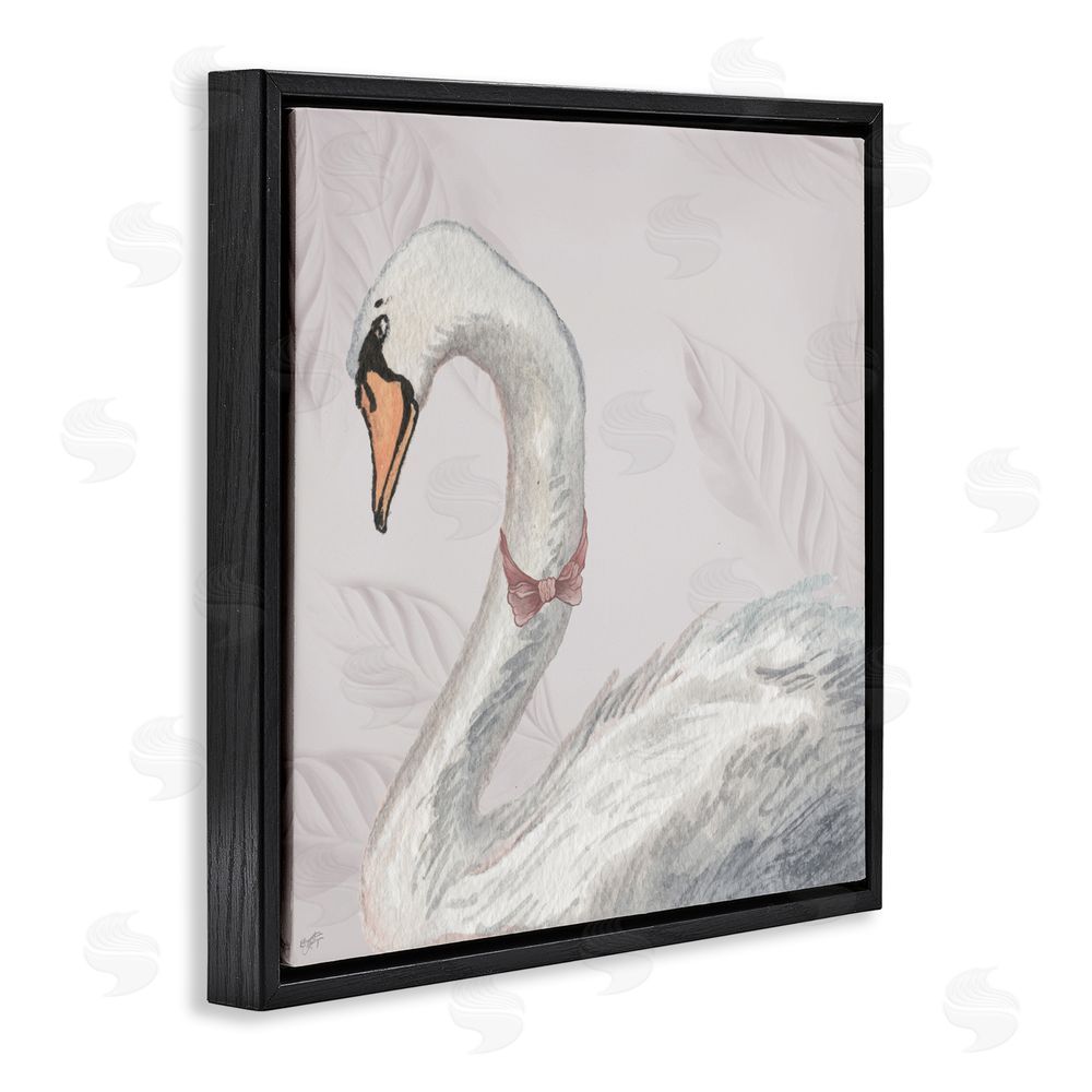Sundance Graphics Soft Classic Swan & Bow Black Floating Frame Canvas Wall Art Print