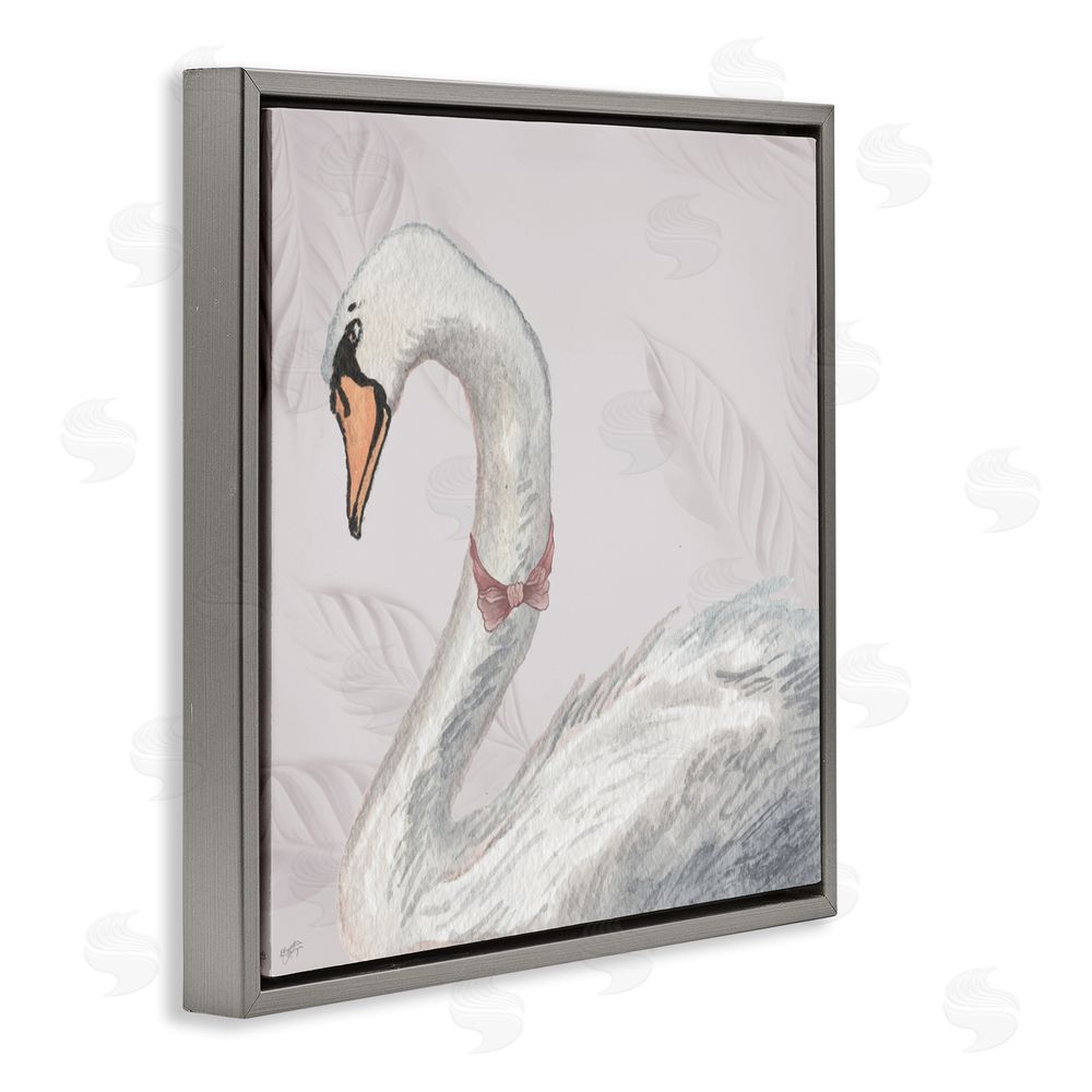 Sundance Graphics Soft Classic Swan & Bow Gray Floating Frame Canvas Wall Art Print
