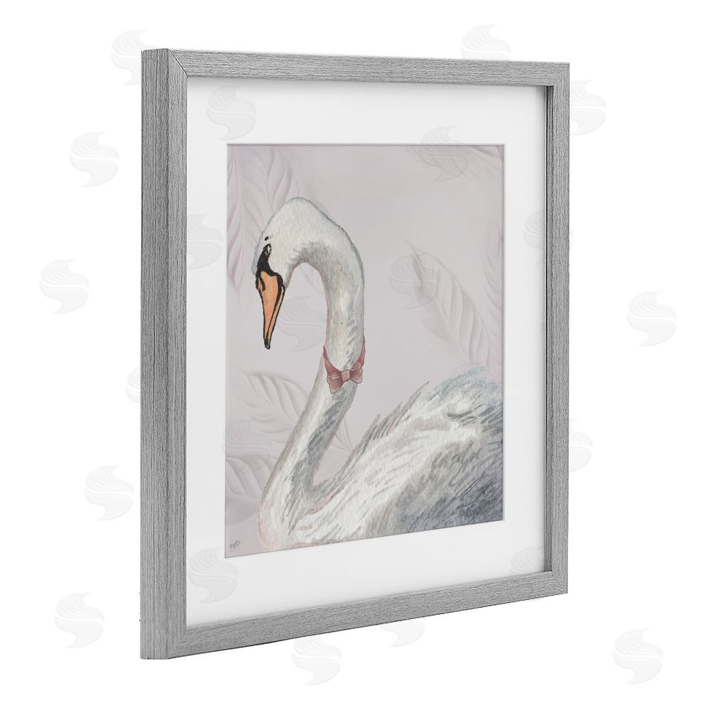 Sundance Graphics Soft Classic Swan & Bow Gray Framed Print Under Glass Wall Art