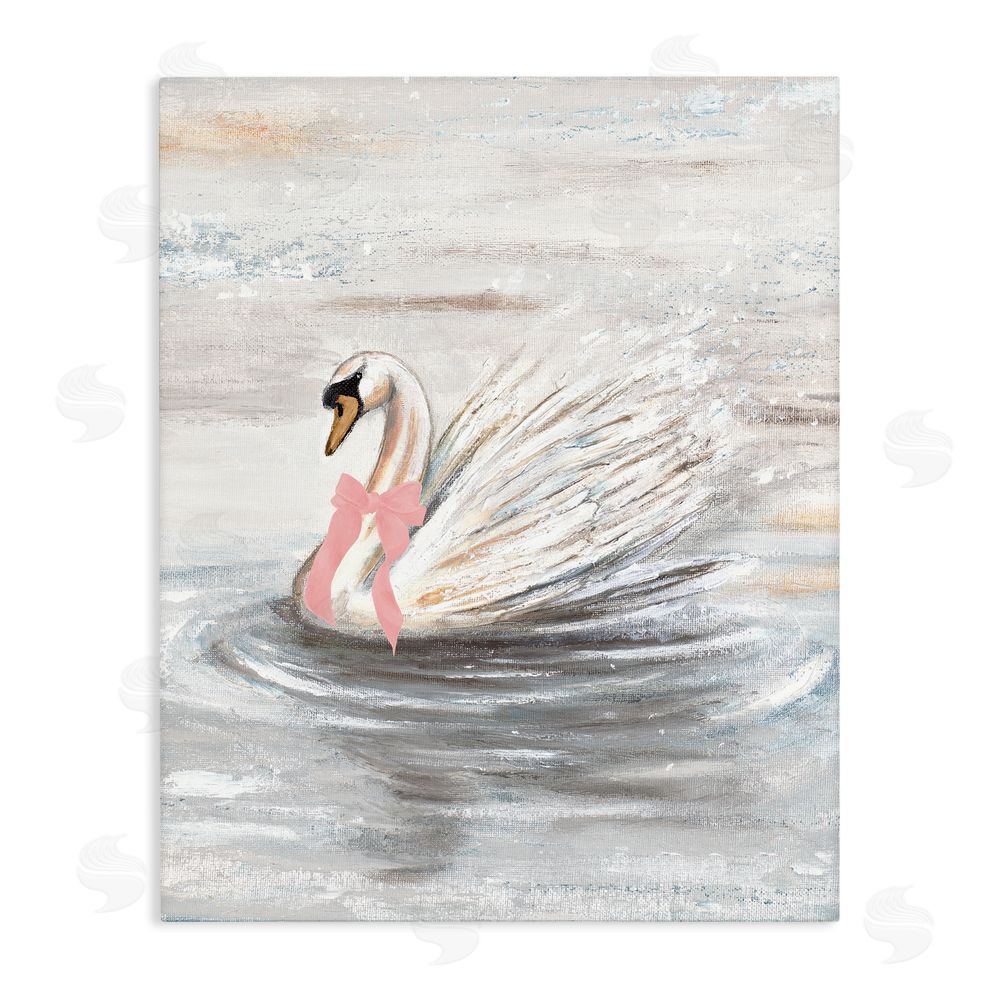 Sundance Graphics Swan With Pink Bow & Ripples Canvas Wall Art Print