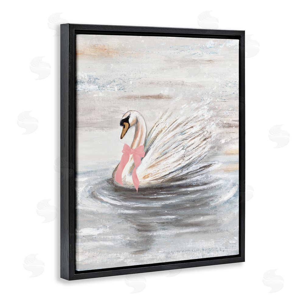 Sundance Graphics Swan With Pink Bow & Ripples Black Floating Frame Canvas Wall Art Print