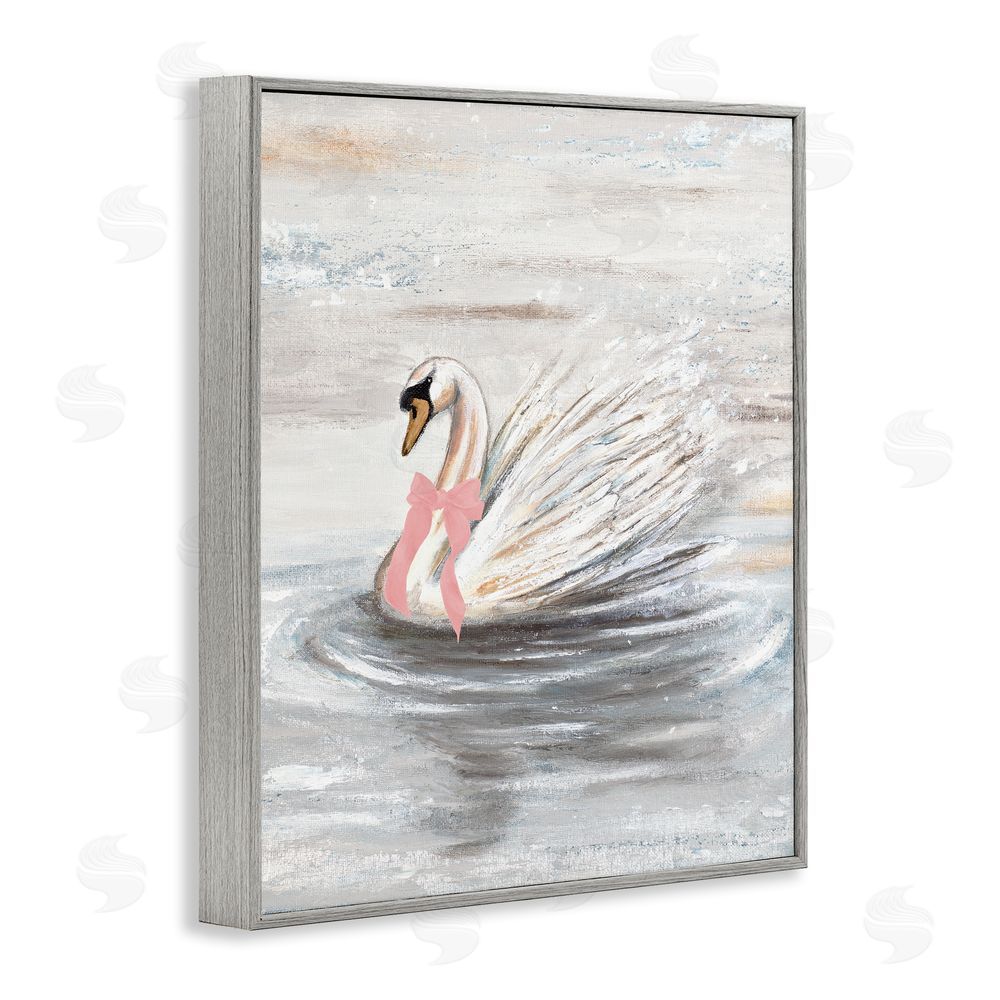 Sundance Graphics Swan With Pink Bow & Ripples Gray Framed Giclee Wall Art Print