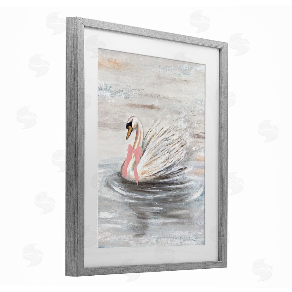 Sundance Graphics Swan With Pink Bow & Ripples Gray Framed Print Under Glass Wall Art