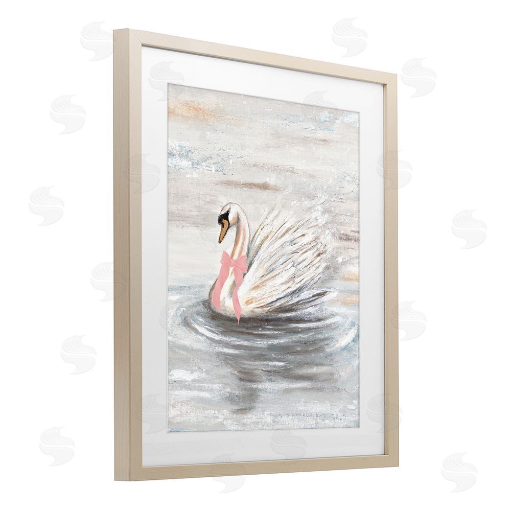 Sundance Graphics Swan With Pink Bow & Ripples Birch Framed Print Under Glass Wall Art