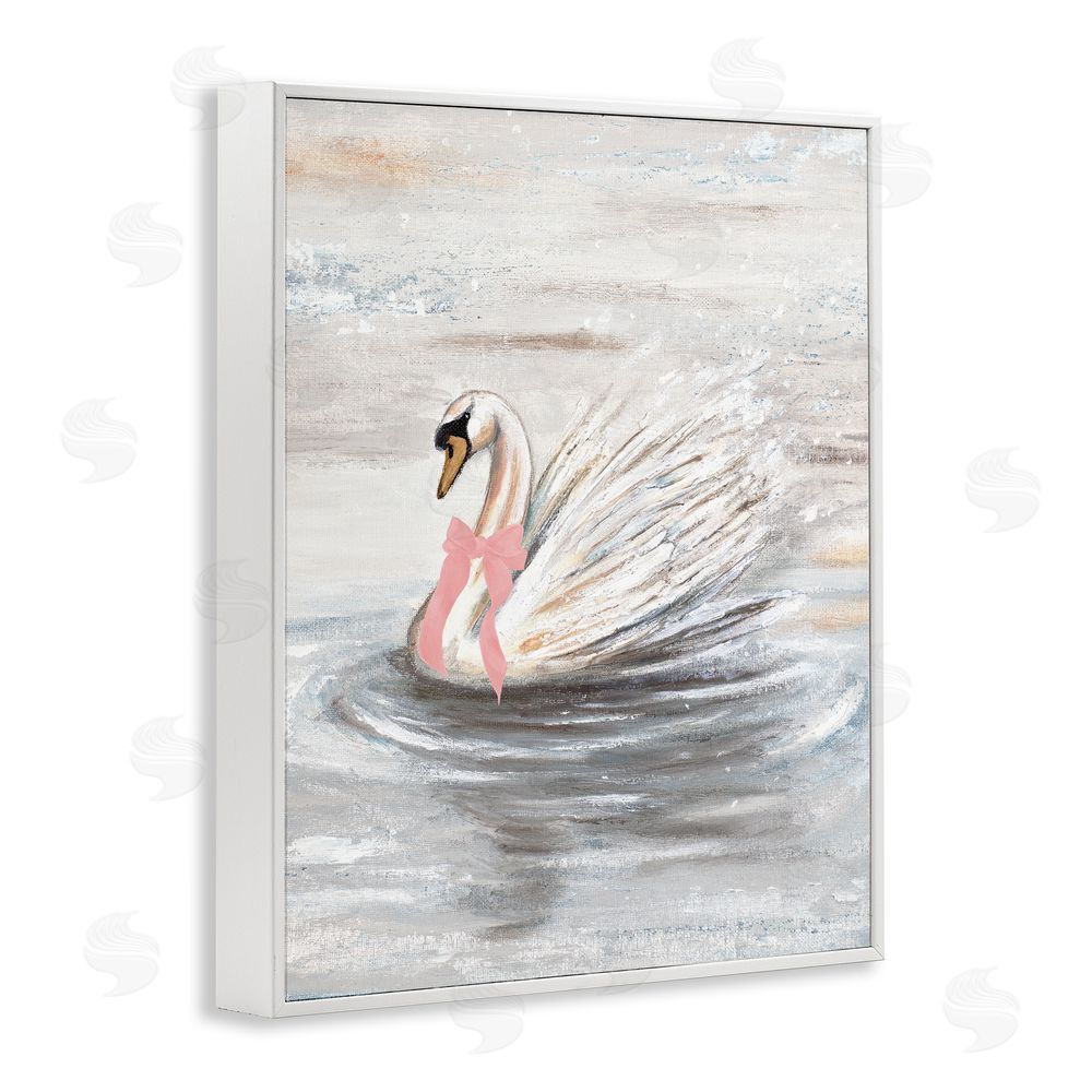 Sundance Graphics Swan With Pink Bow & Ripples White Framed Giclee Wall Art Print