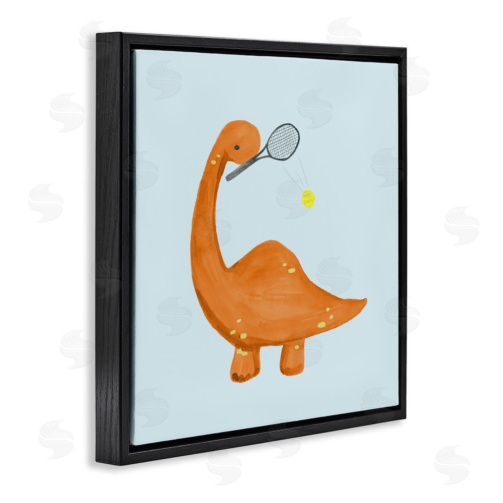 Sundance Graphics Baby Dino Playing Tennis Black Floating Frame Canvas Wall Art Print