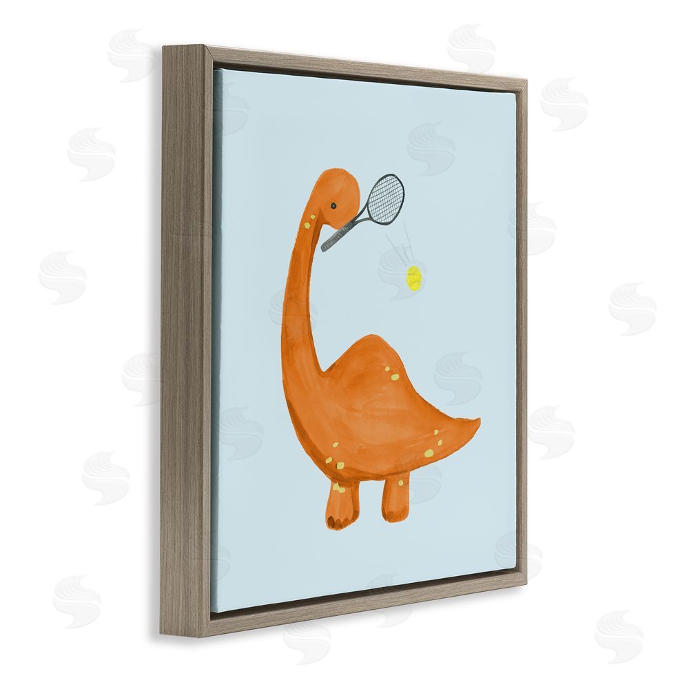 Sundance Graphics Baby Dino Playing Tennis Brown Floating Frame Canvas Wall Art Print