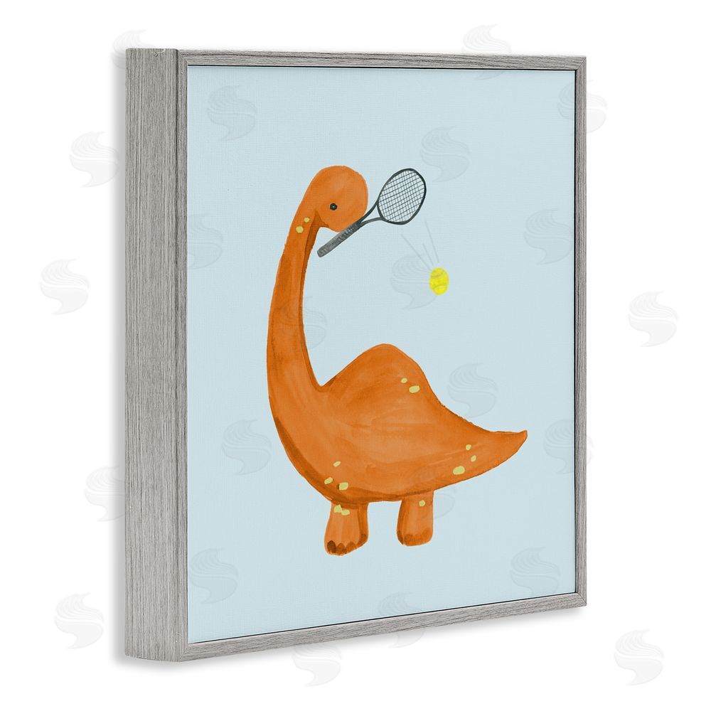 Sundance Graphics Baby Dino Playing Tennis Gray Framed Giclee Wall Art Print