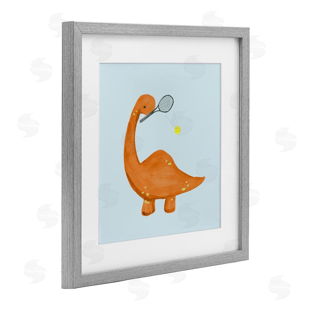 Sundance Graphics Baby Dino Playing Tennis Gray Framed Print Under Glass Wall Art