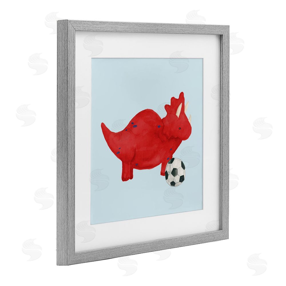 Sundance Graphics Baby Dino with Ball Gray Framed Print Under Glass Wall Art