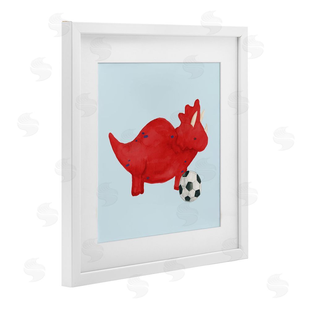 Sundance Graphics Baby Dino with Ball White Framed Print Under Glass Wall Art