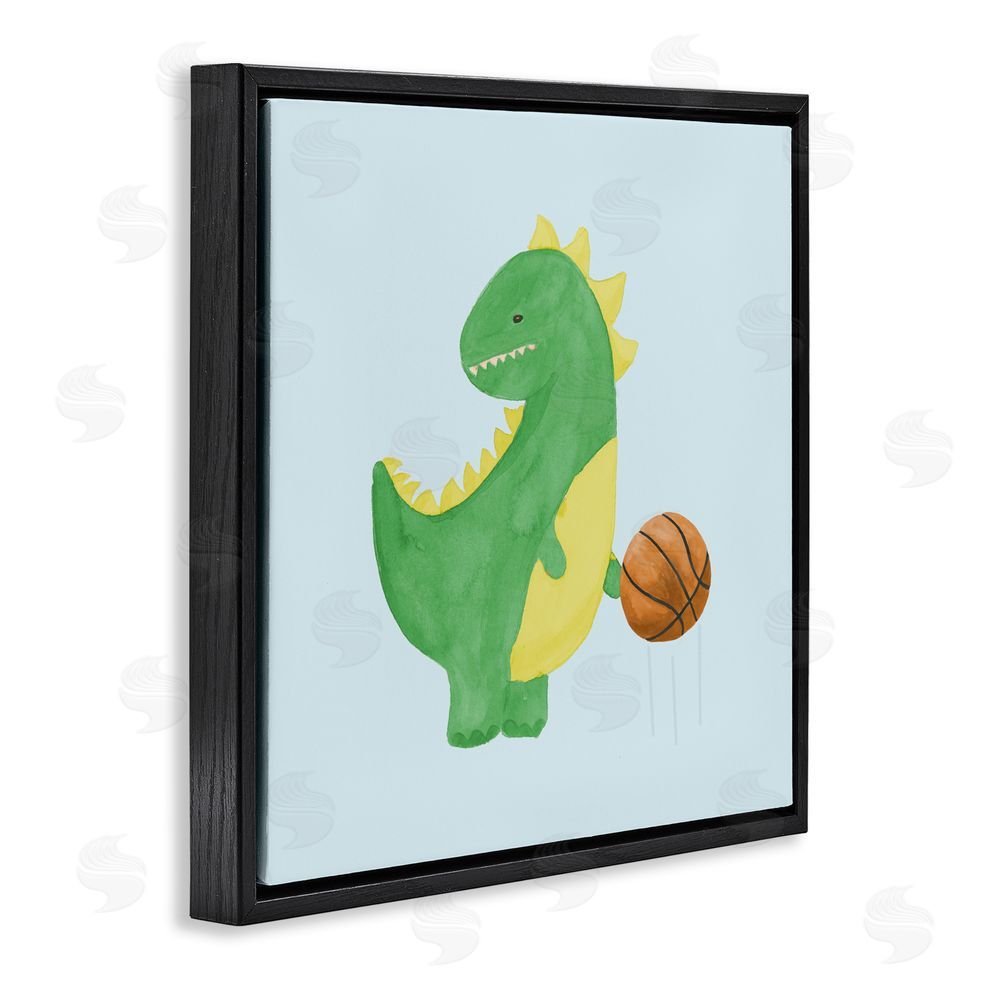 Sundance Graphics Baby Dino & Basketball Black Floating Frame Canvas Wall Art Print