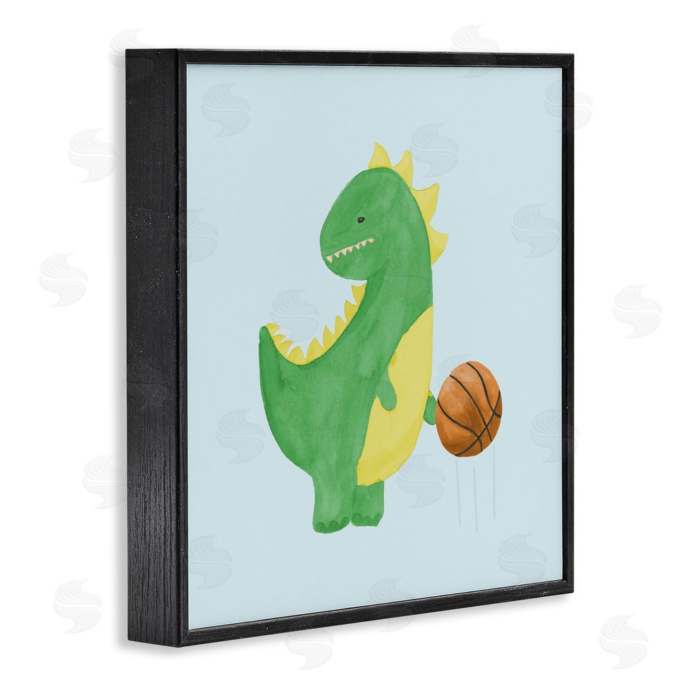 Sundance Graphics Baby Dino & Basketball Black Framed Giclee Wall Art Print