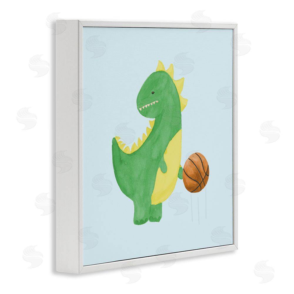 Sundance Graphics Baby Dino & Basketball White Framed Giclee Wall Art Print