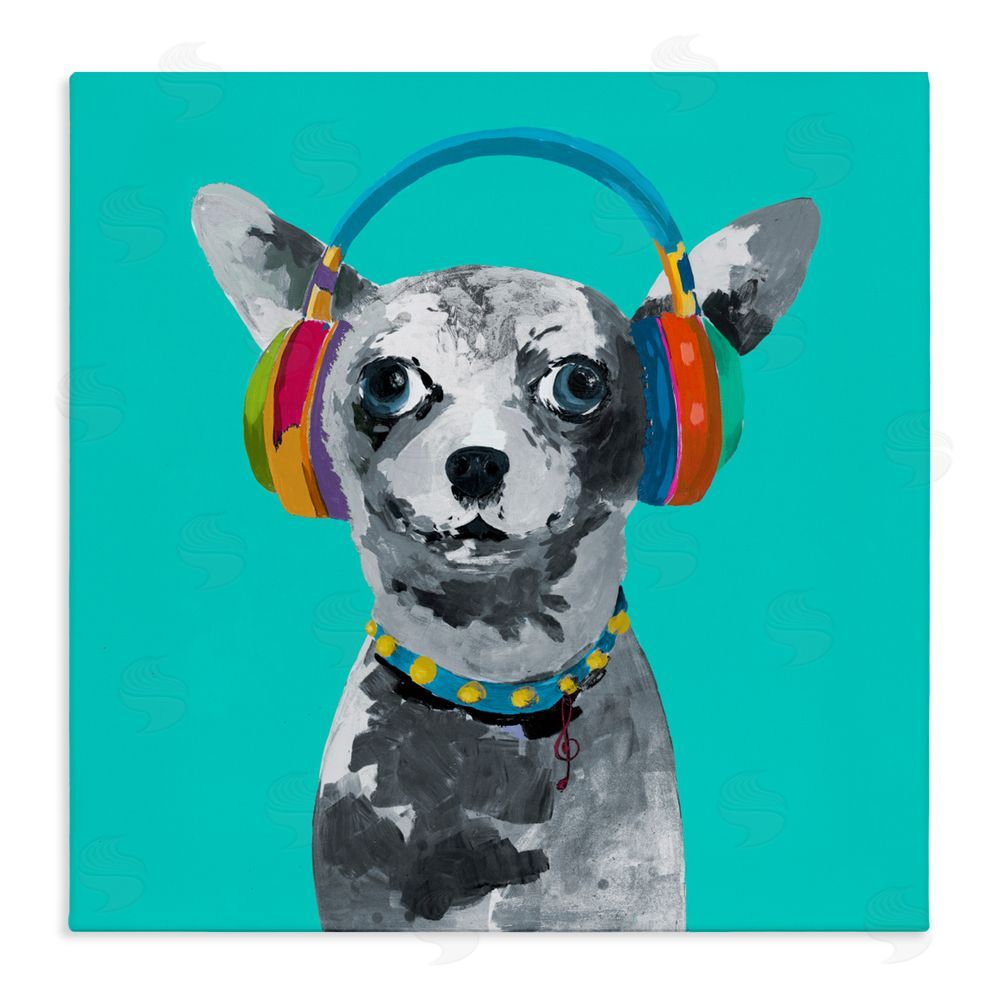 Sundance Graphics Jammin' Pup on Blue Canvas Wall Art Print