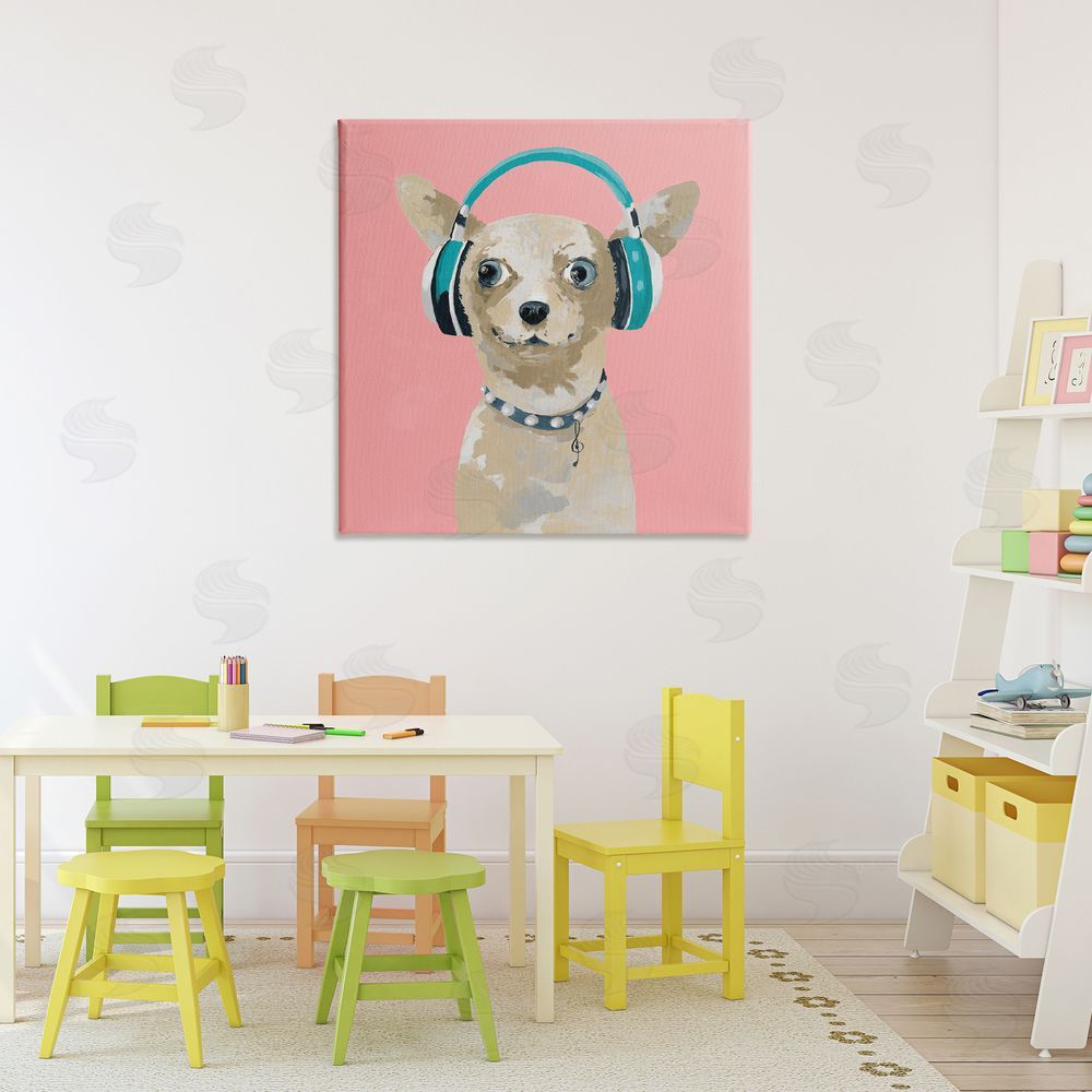 Sundance Graphics Jammin' Pup on Pink Canvas Wall Art Print in Room