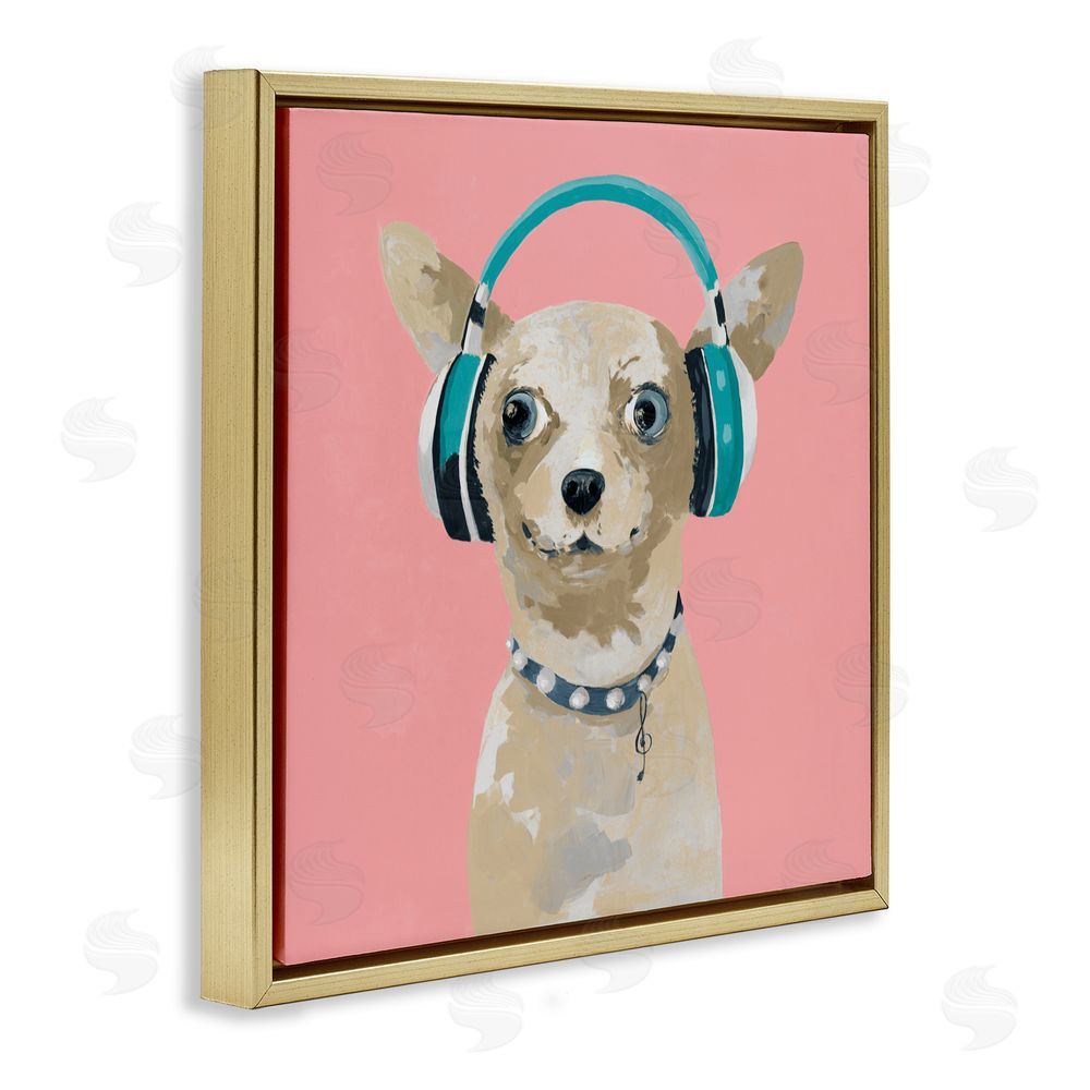 Sundance Graphics Jammin' Pup on Pink Gold Floating Frame Canvas Wall Art Print