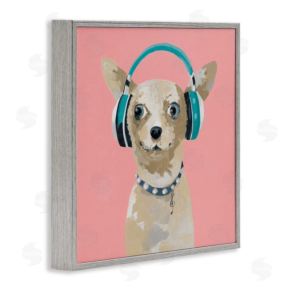 Sundance Graphics Jammin' Pup on Pink Gray Framed Giclee Wall Art Print