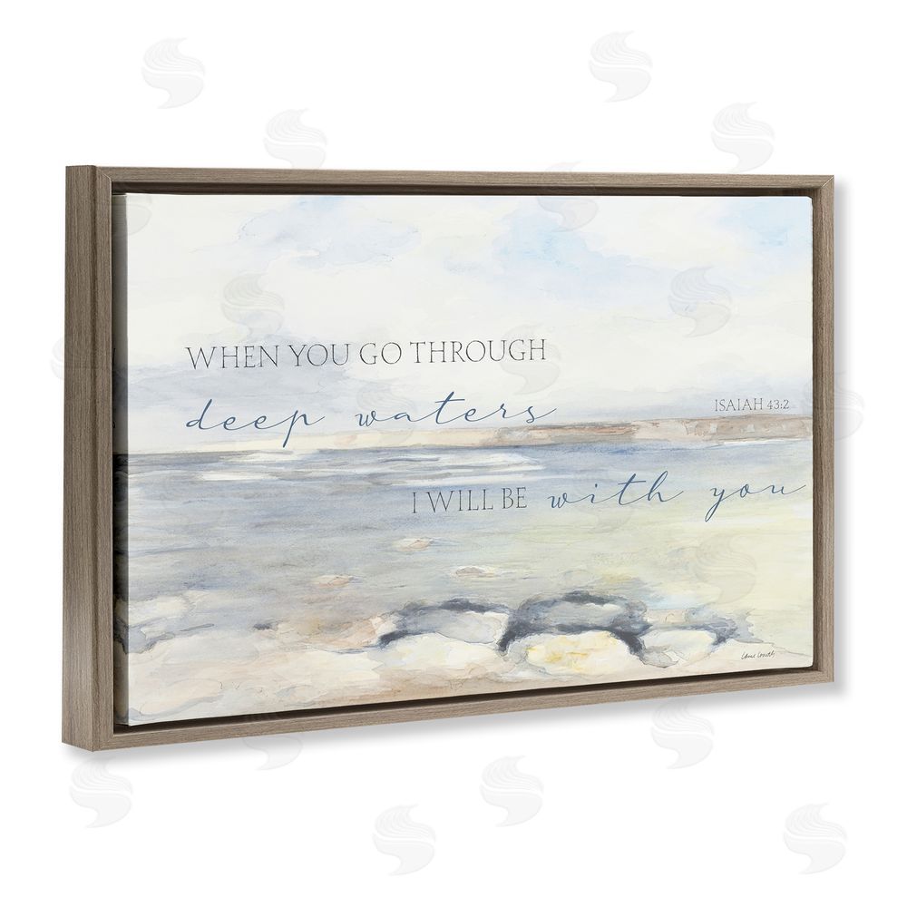 Sundance Graphics Deep Waters Isaiah 43:2 Brown Floating Frame Canvas Wall Art Print