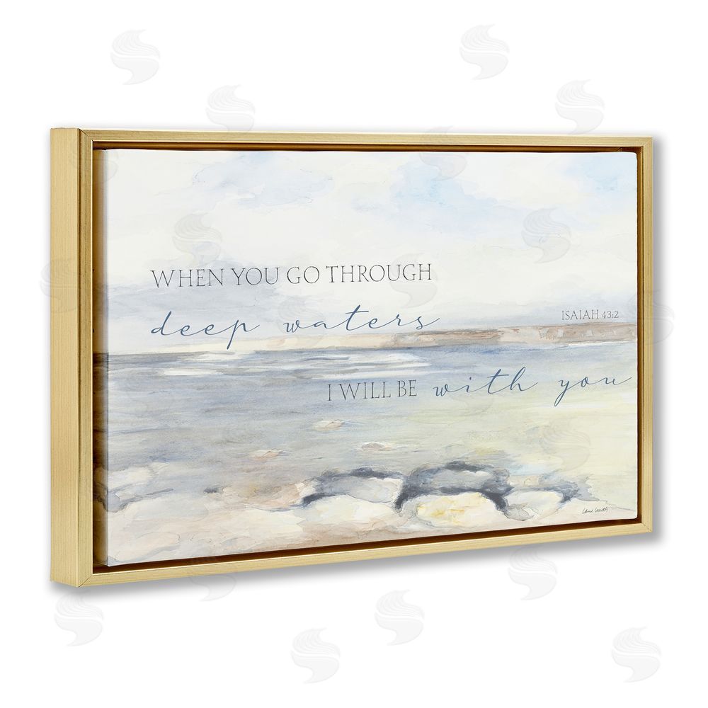 Sundance Graphics Deep Waters Isaiah 43:2 Gold Floating Frame Canvas Wall Art Print