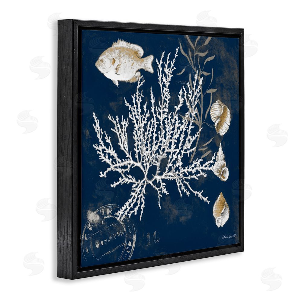 Sundance Graphics Coral Medley on Blue Black Floating Frame Canvas Wall Art Print