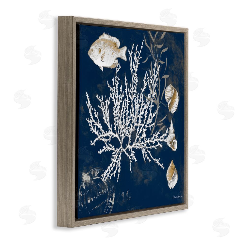 Sundance Graphics Coral Medley on Blue Brown Floating Frame Canvas Wall Art Print