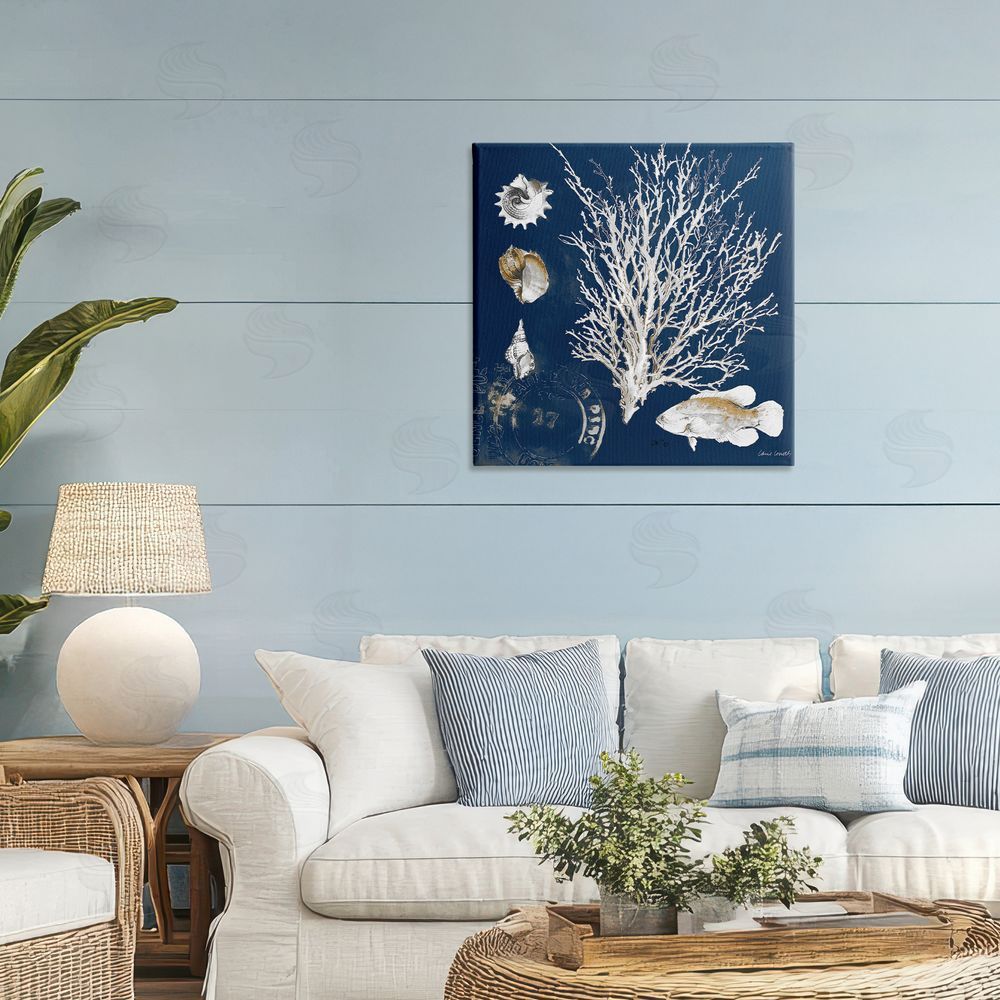 Sundance Graphics Coral Medley on Navy Canvas Wall Art Print in Room