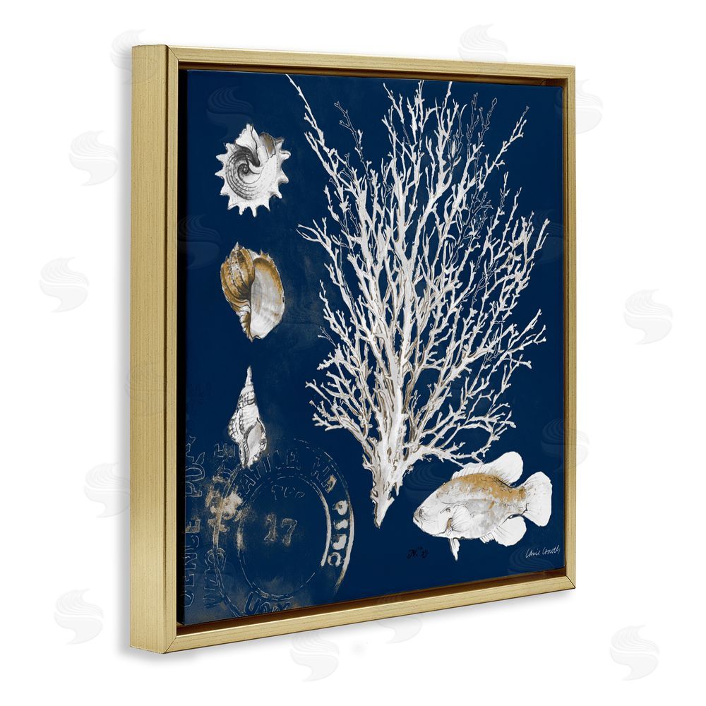 Sundance Graphics Coral Medley on Navy Gold Floating Frame Canvas Wall Art Print