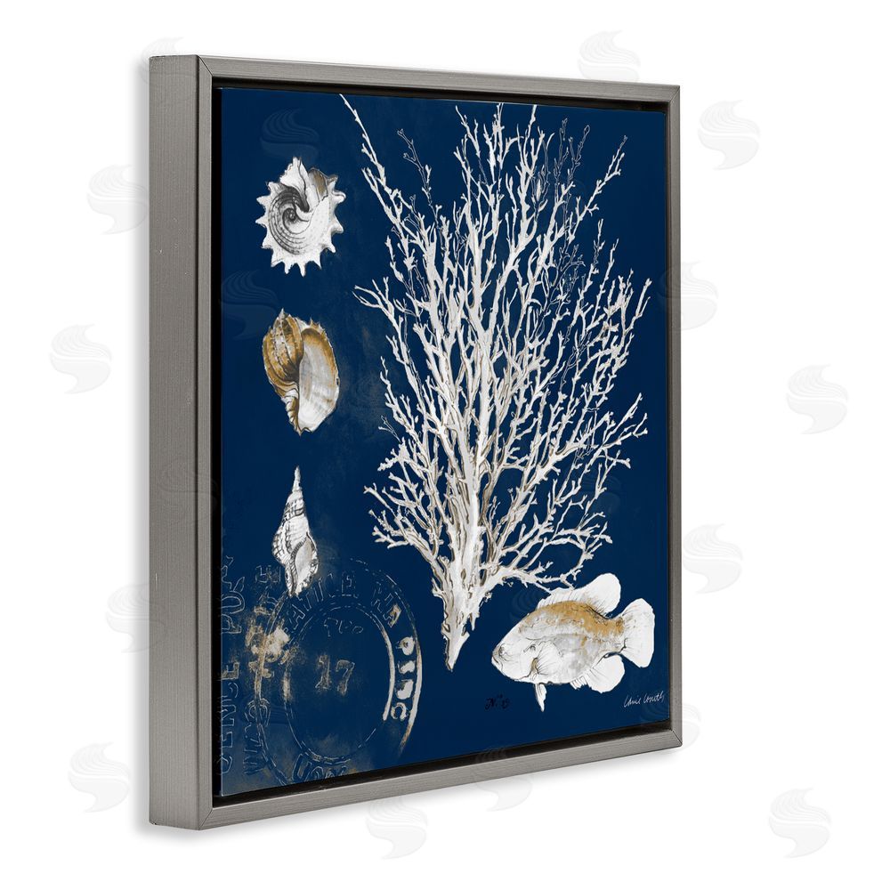 Sundance Graphics Coral Medley on Navy Gray Floating Frame Canvas Wall Art Print