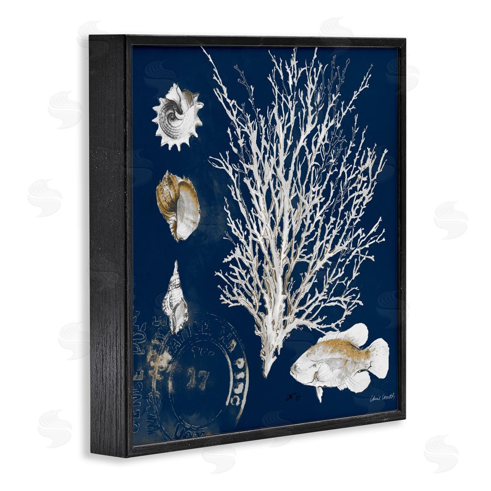 Sundance Graphics Coral Medley on Navy Black Framed Giclee Wall Art Print