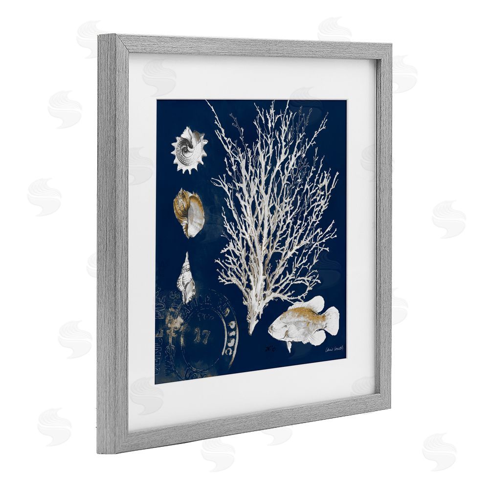 Sundance Graphics Coral Medley on Navy Gray Framed Print Under Glass Wall Art