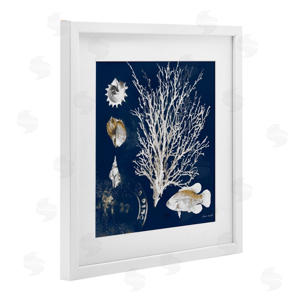 Sundance Graphics Coral Medley on Navy White Framed Print Under Glass Wall Art