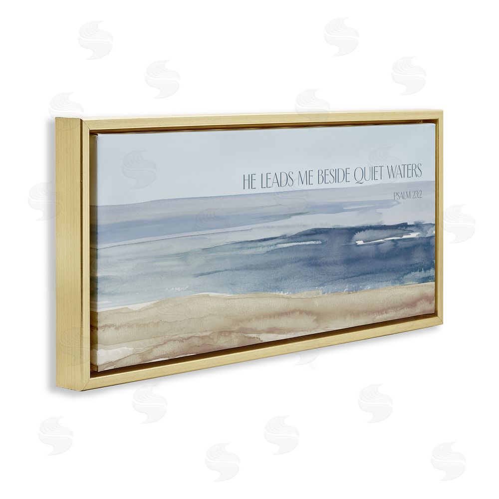 Sundance Graphics He Leads Me Quiet Waters Gold Floating Frame Canvas Wall Art Print